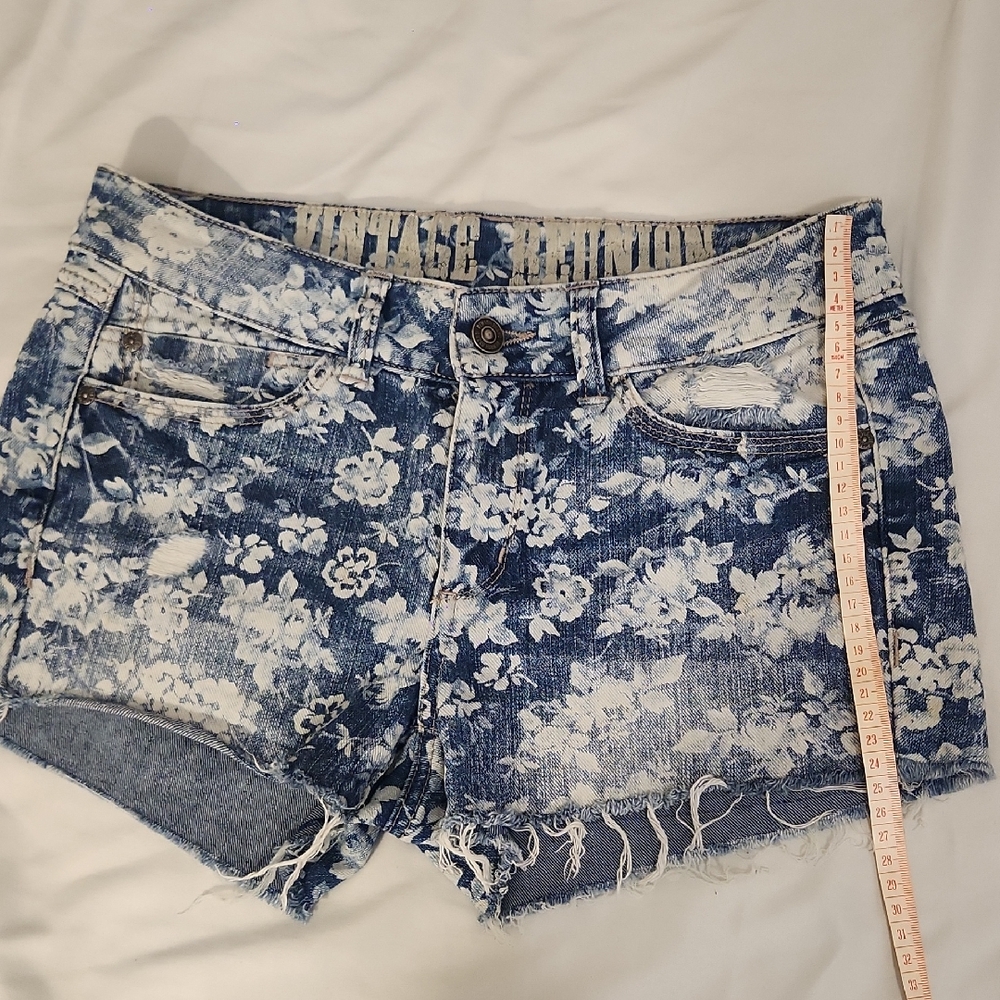 Re-Hash Blue and White Jean Shorts Distressed Vintage Style